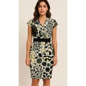 Catherine Malandrino Dress Floral‎ Print Silk Wrap Black Green Size P (PETIEW S)